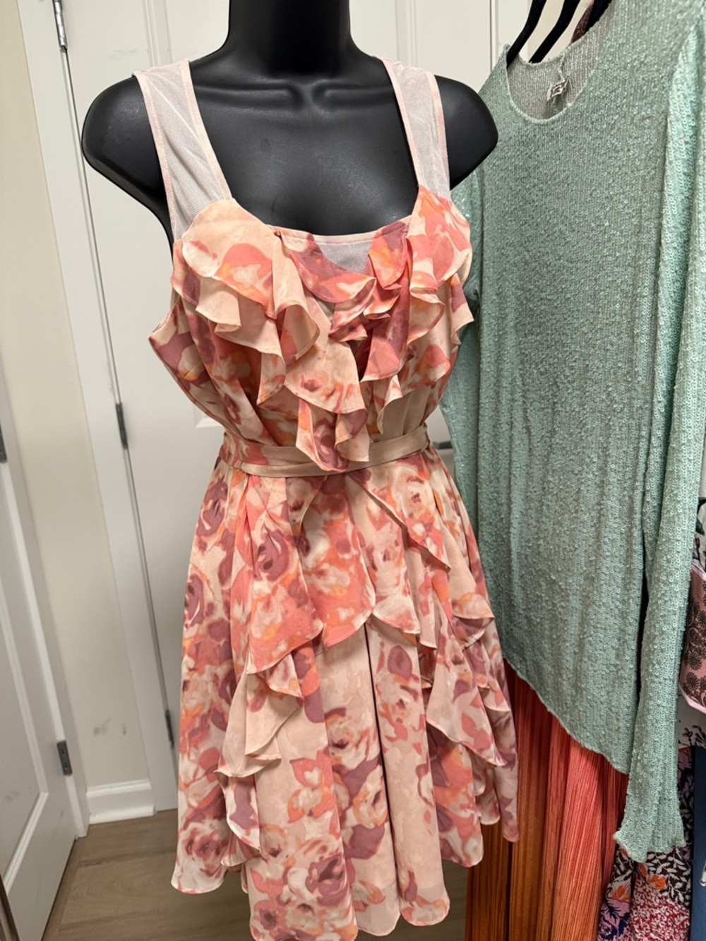 LC Lauren Conrad Peach and Pink Floral Ruffle Dress